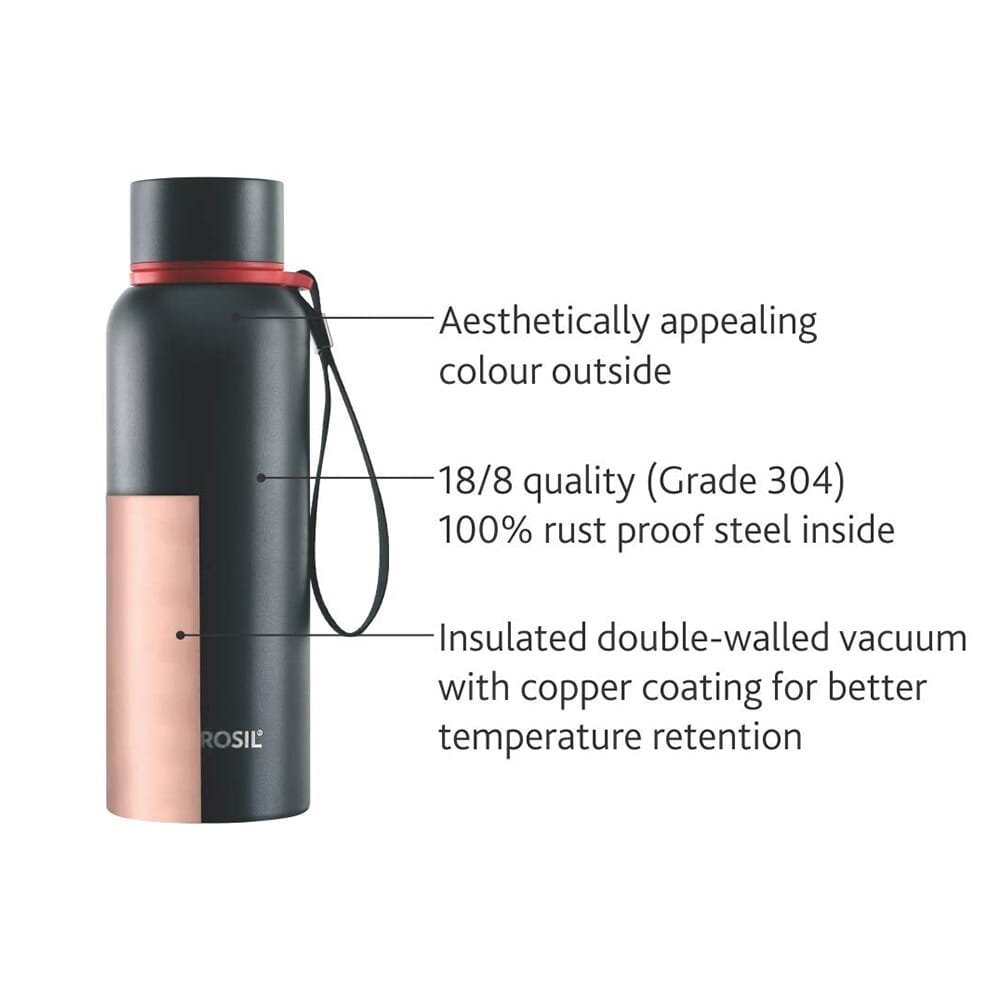 Borosil Hydra Trek Bottle- Black- 700ml